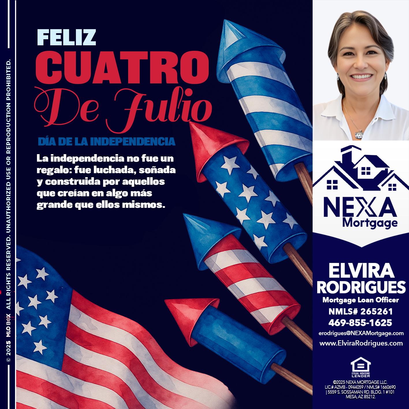 FELIZ CUATRO DE JULIO - Elvira Rodrigues -Mortgage Loan Officer