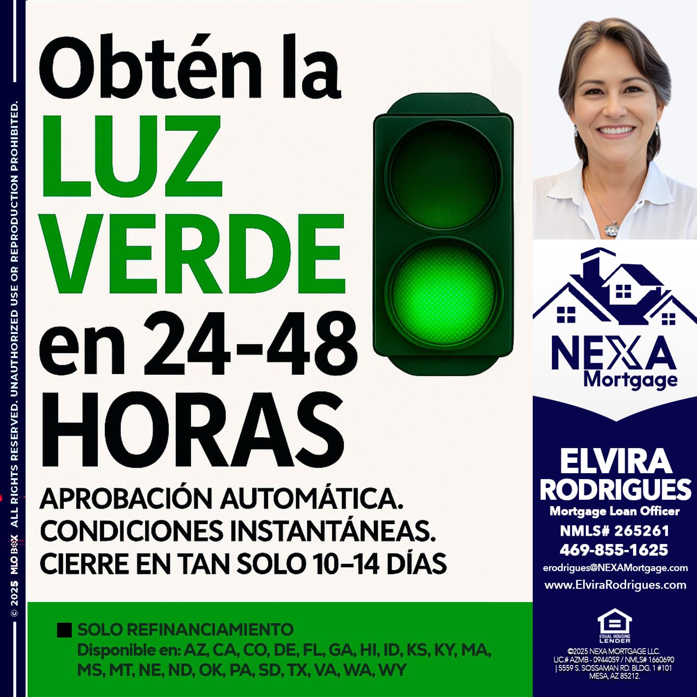 OBTEN LA LUZ VERDE - Elvira Rodrigues -Mortgage Loan Officer