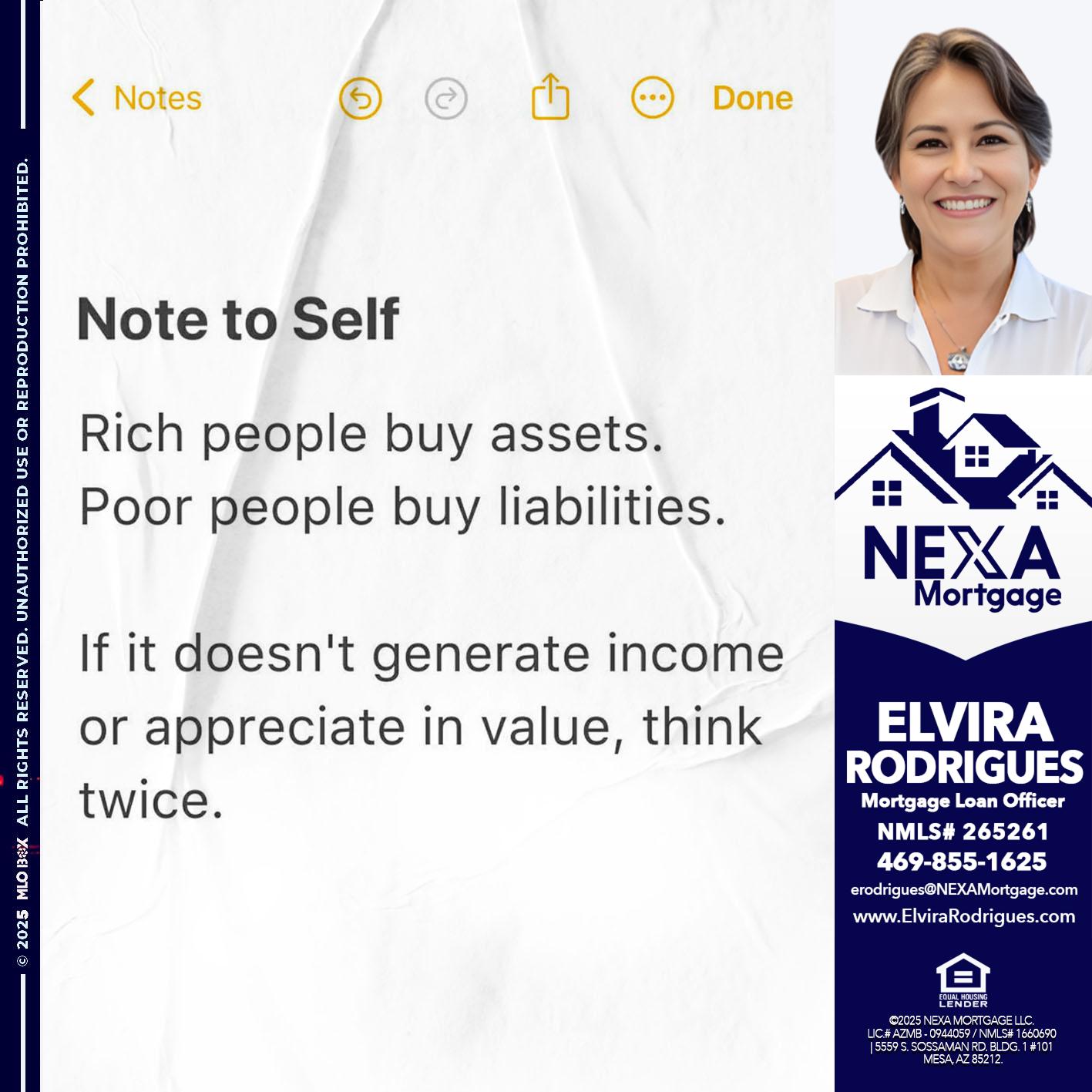 NOTE TO SELF - Elvira Rodrigues -Mortgage Loan Officer