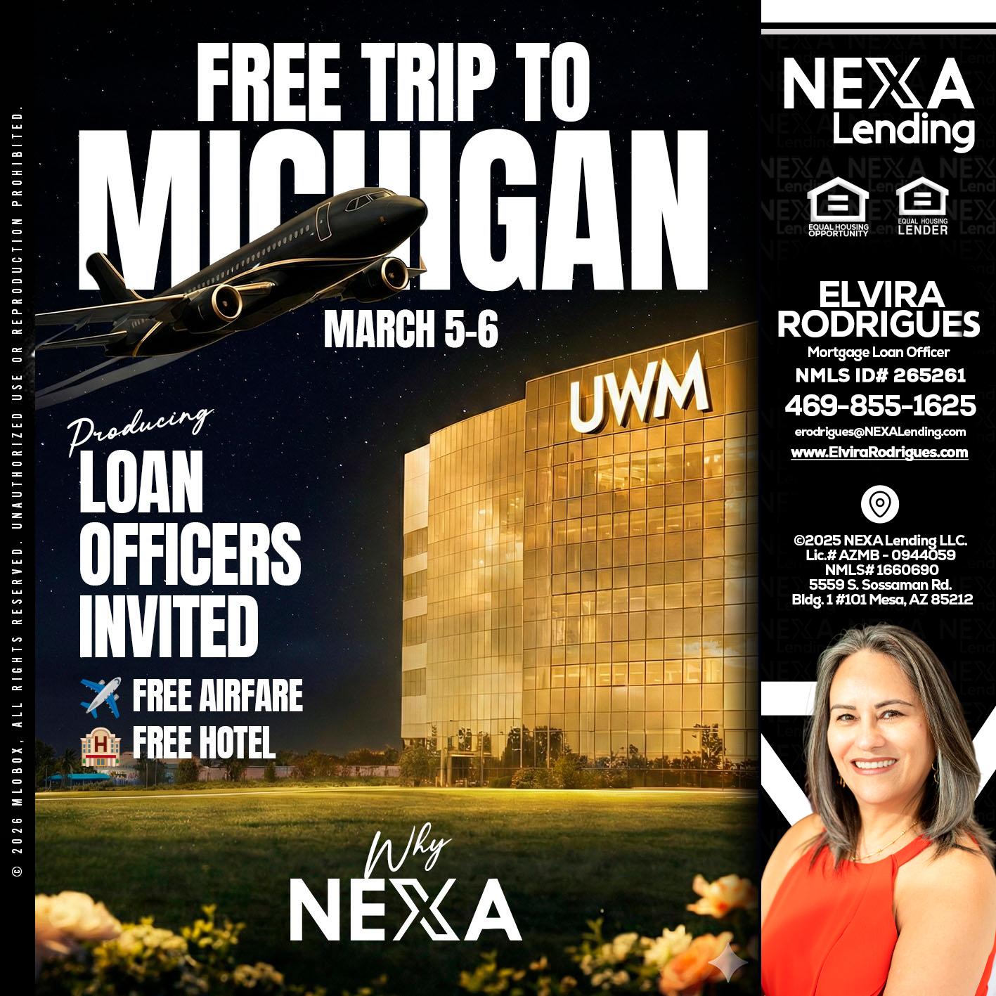 free Michigan trip - Elvira Rodrigues -Mortgage Loan Officer