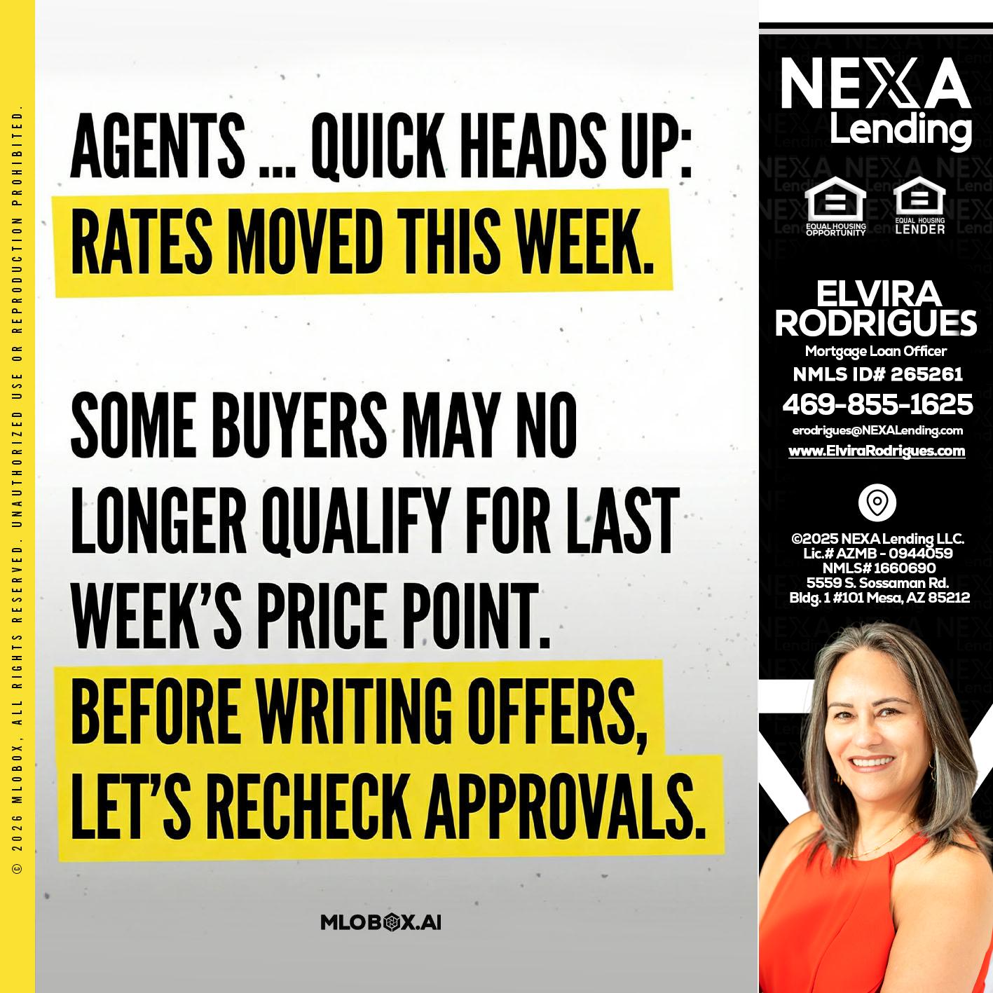 agents quick heads up - Elvira Rodrigues -Mortgage Loan Officer