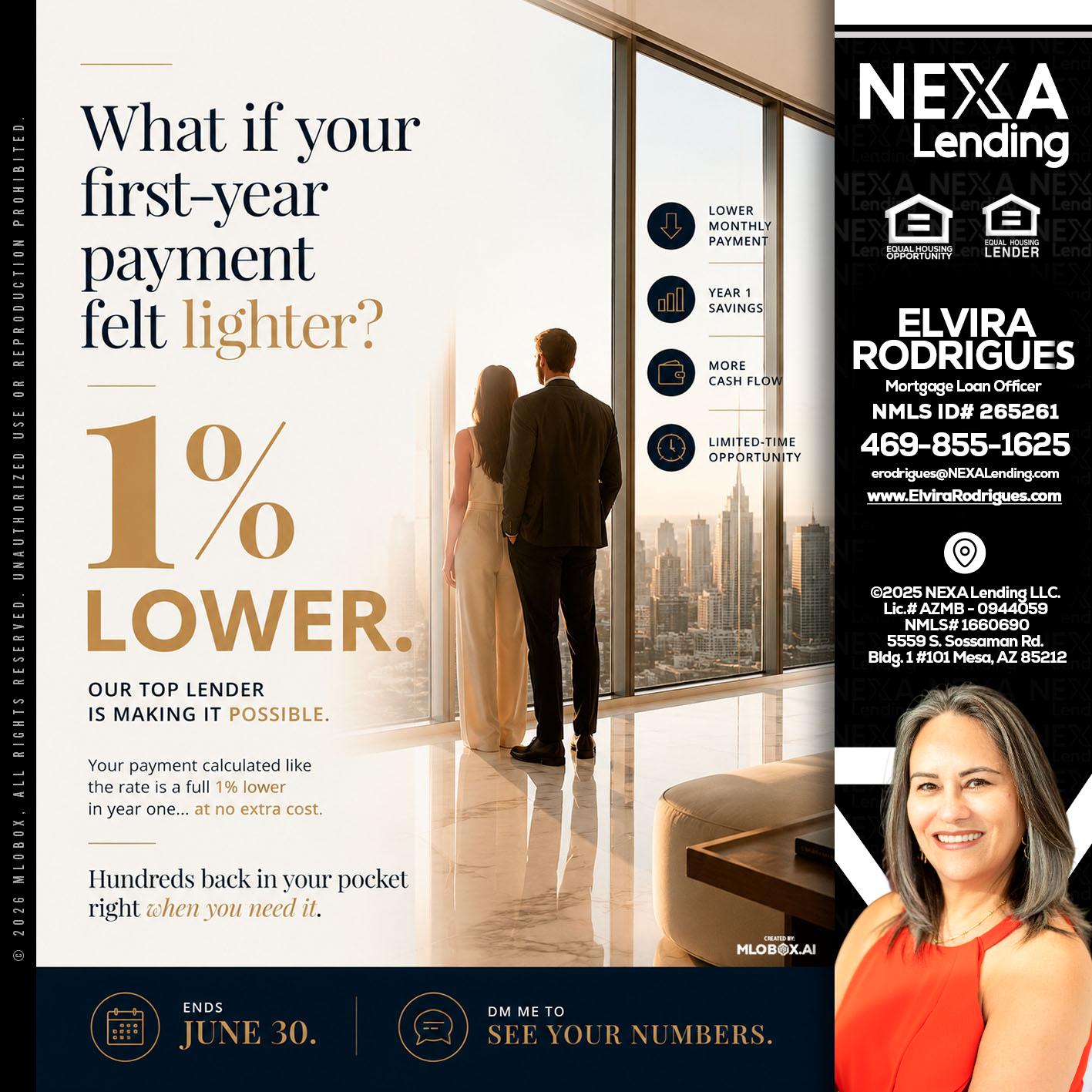1% lower - Elvira Rodrigues -Mortgage Loan Officer