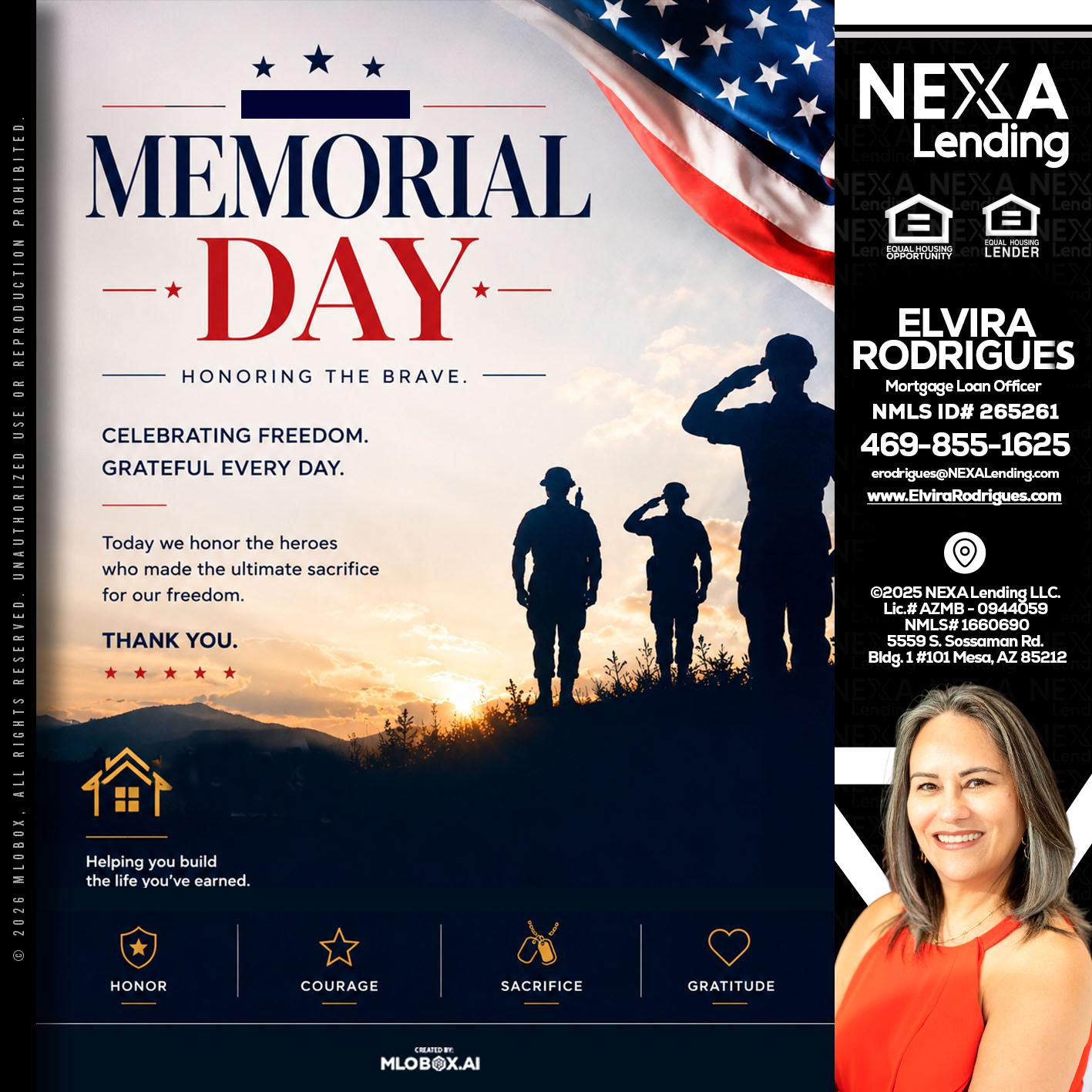 MEMORIAL DAY - Elvira Rodrigues -Mortgage Loan Officer