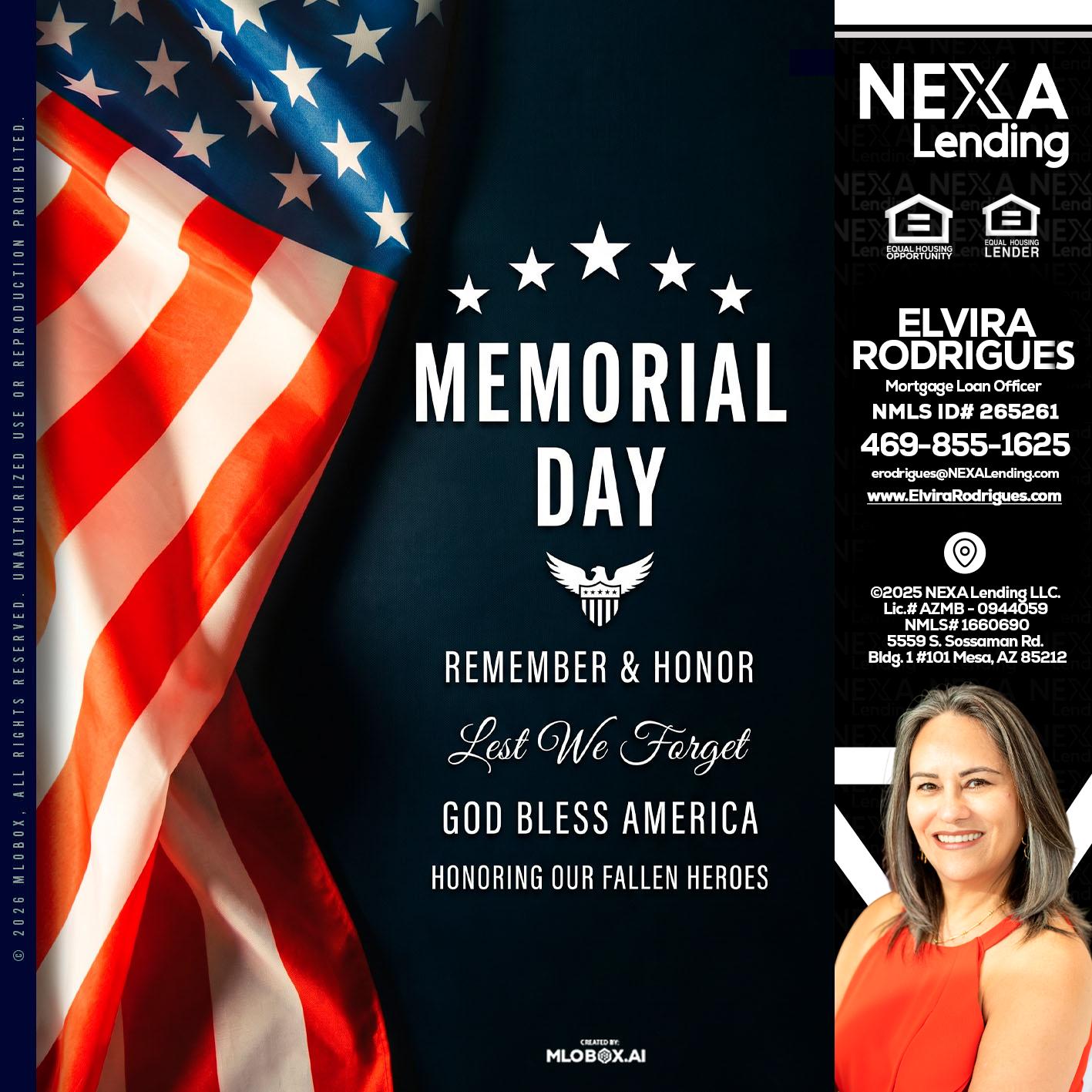 MEMORIAL DAY - Elvira Rodrigues -Mortgage Loan Officer